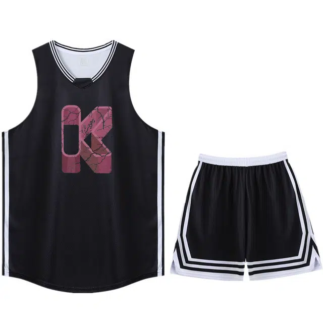 八哥 条纹撞色拼接字母印花背心宽松百搭大码短裤休闲运动套装 男女同款