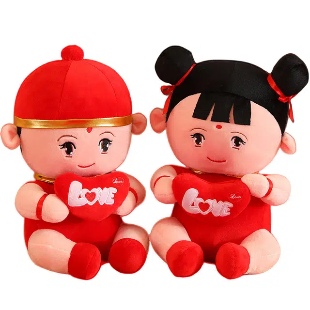 狐狸仙 金童玉女 一对喜庆压床布娃娃 玩偶 毛绒公仔