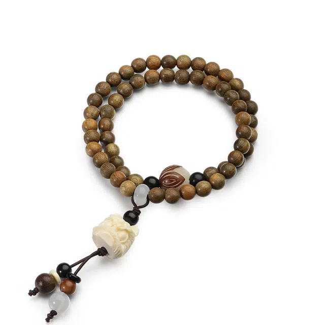 彗时 武当山新中式山鬼花钱太极国风印象龙年本命年叠戴双圈 平安锁平安扣招财转运貔貅醒狮绿檀佛珠 菩提根 手串 男女同款情侣款