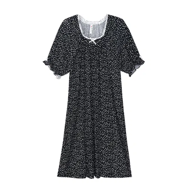 歌倩雅 圆领舒适套头短袖睡裙 女款 黑色