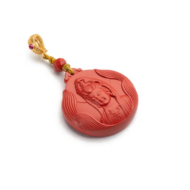 仙源 精工雕观音菩萨 背面经文 护佑文玩上岸 再造辰砂朱砂 玉石吊坠 男女同款情侣款