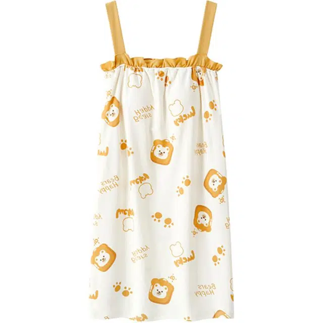 浪莎 休闲宽松纯棉透气无袖吊带背心睡衣性感纯欲风薄款中长连衣裙家居服睡裙 女款 白色