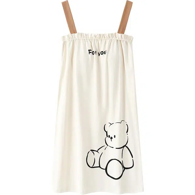浪莎 纯棉吊带性感薄款舒适透气睡衣可爱学生少女裙子无袖睡裙 女款 米色小熊