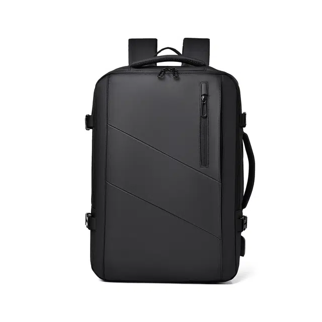 度森袋鼠 大容量商务旅行包电脑背包多功能扩容休闲简约 牛津布 双肩包 常规 男款 黑色/深灰色