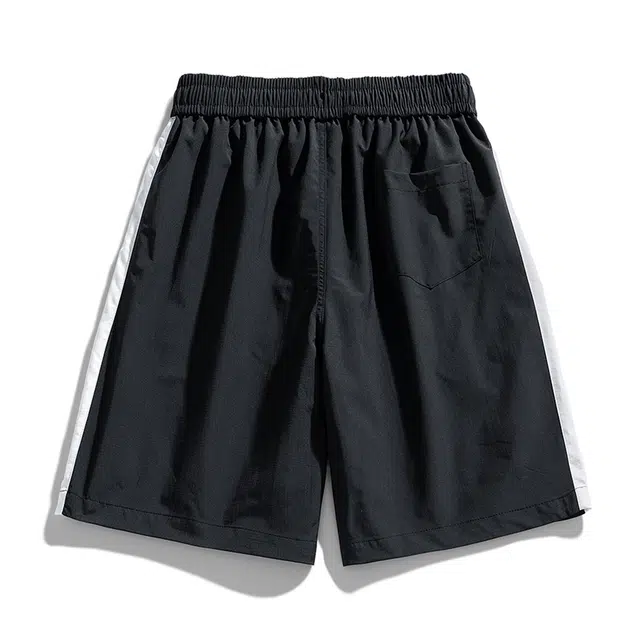 雅鹿 美式侧边条纹简约基础款宽松中腰系带五分休闲短裤 男女同款