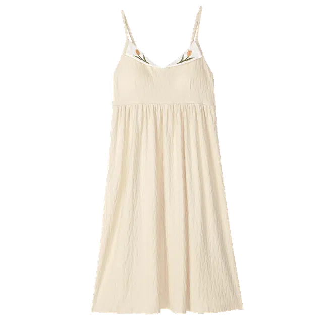 歌倩雅 简约带胸垫甜美舒适无袖吊带睡裙 女款 杏色