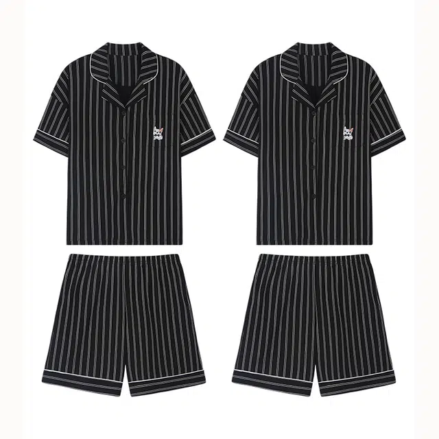 睦隆世家 简约亲肤黑白条纹短袖休闲可外穿情侣款短裤睡衣套装 男女同款