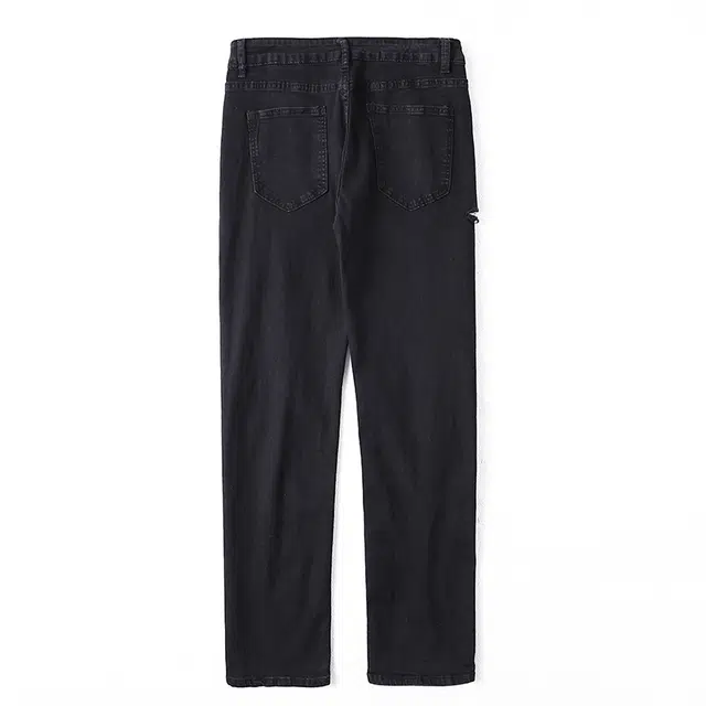 雅鹿 破洞百搭中腰高街水洗直筒修身做旧耐磨牛仔裤 男款 黑色