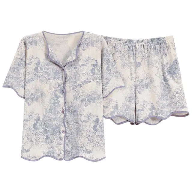 睦隆世家 舒适带胸垫短袖松紧腰短裤睡衣套装 女款 花色