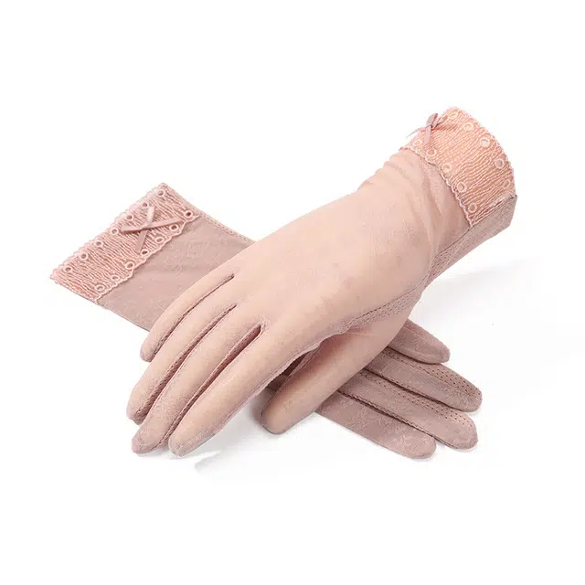 浪莎 夏季薄款防紫外线冰丝登山骑行防紫外线蕾丝防滑触屏速干 防晒手套 女款