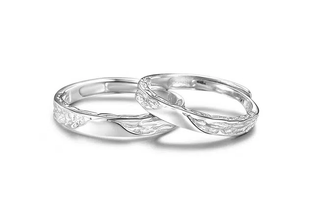 大唐国鼎 爱你如初冷淡风小众高级感不规则纹理设计日常通勤 肌理感银熔岩轻奢冷淡风新款潮流情人 合金 戒指 男女同款情侣款