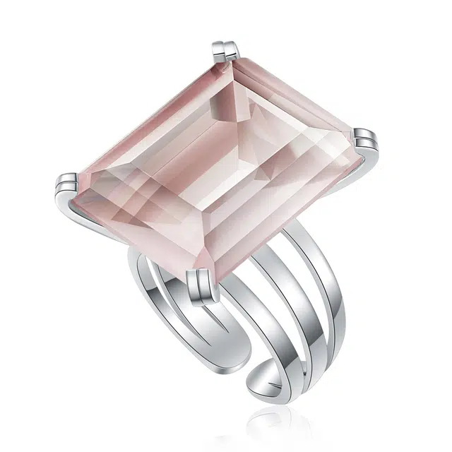 己光 粉 水晶 大冰糖 戒指 男女同款情侣款