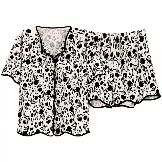 睦隆世家 舒适带胸垫防凸点短袖松紧腰短裤可居家外穿睡衣套装 女款 乳白色