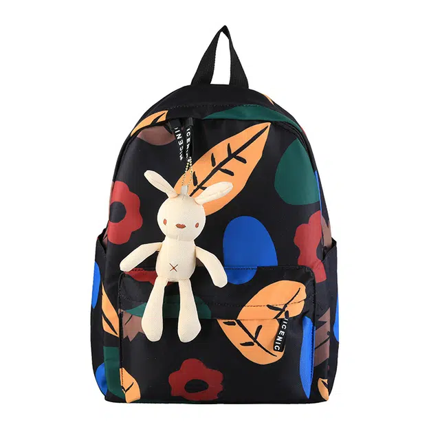 格安诺 韩版学生森系泫雅风印花涂鸦小清新 帆布 双肩包 男女同款情侣款 白色/黑色