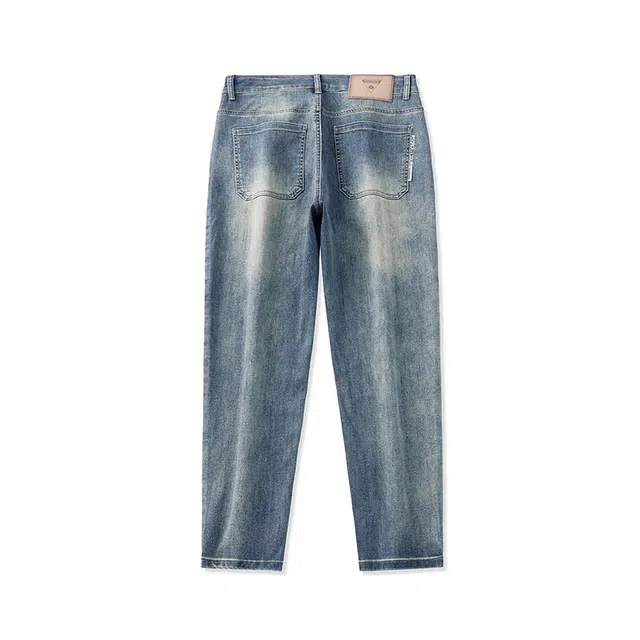 雅鹿 美式高街复古修身直筒中腰耐磨水洗牛仔裤 男款