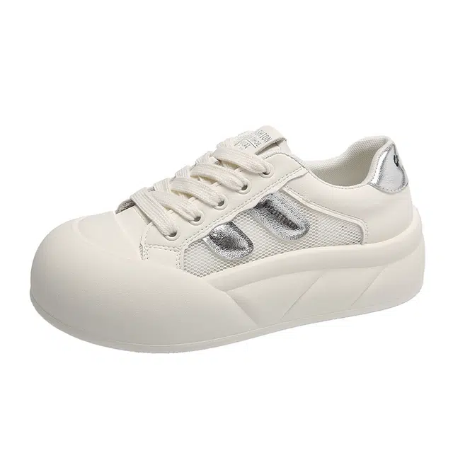 小鹿米利 小众百搭大头可爱清新厚底 低帮 板鞋 女款 银色/黑色