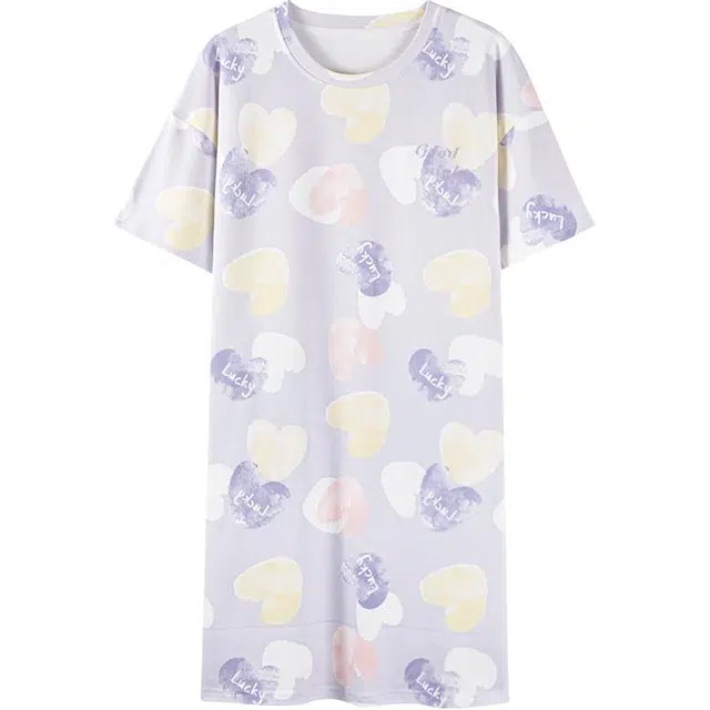 浪莎 带胸垫一体式简约纯棉短袖睡裙 女款 淡紫色