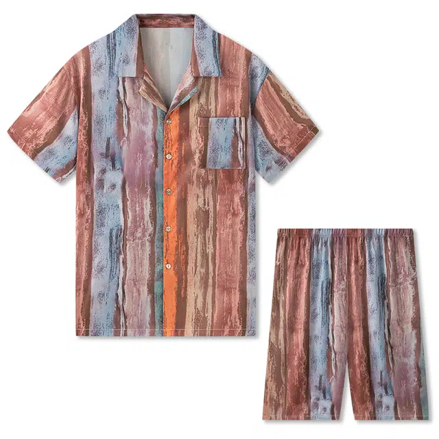 好福份 薄款高级感家居服宽松翻领短袖短裤冰丝睡衣套装 男款 珊瑚色