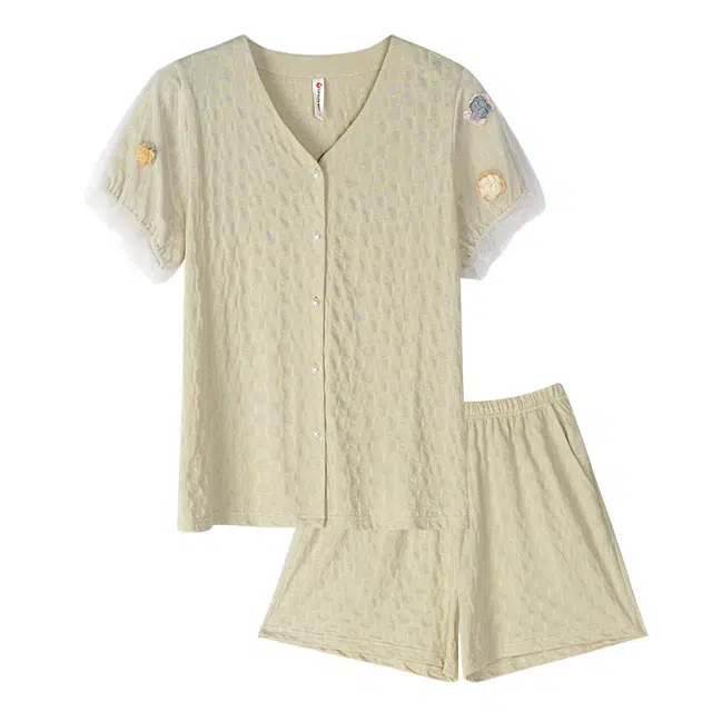 歌倩雅 亲肤舒适短袖透气休闲短裤睡衣套装 女款 图色