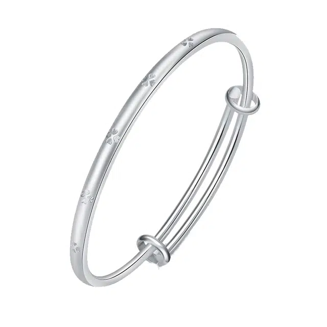 大唐国鼎 幸运四叶草镌刻极简百搭日常 光面推拉可调节 合金 手镯 女款