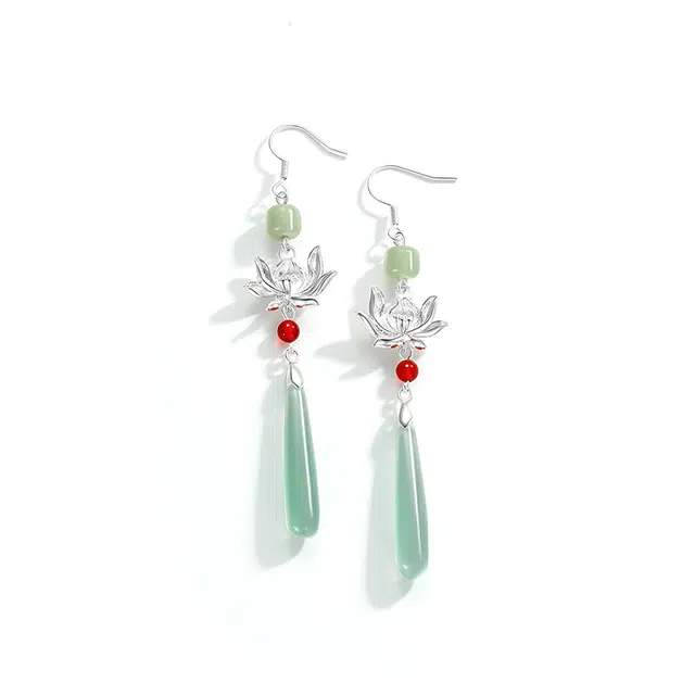 秦福炫 新中式青荷 高级感国风旗袍古装长款耳坠水滴状流苏耳饰 铜 耳环 女款