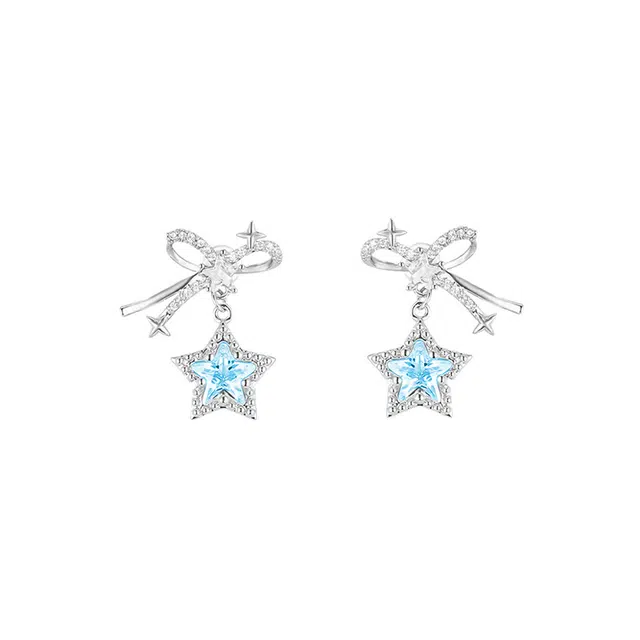 希遇 流星蝴蝶结耳钉超闪简约百搭气质小众设计轻奢高级感耳饰品 合金 耳钉 女款