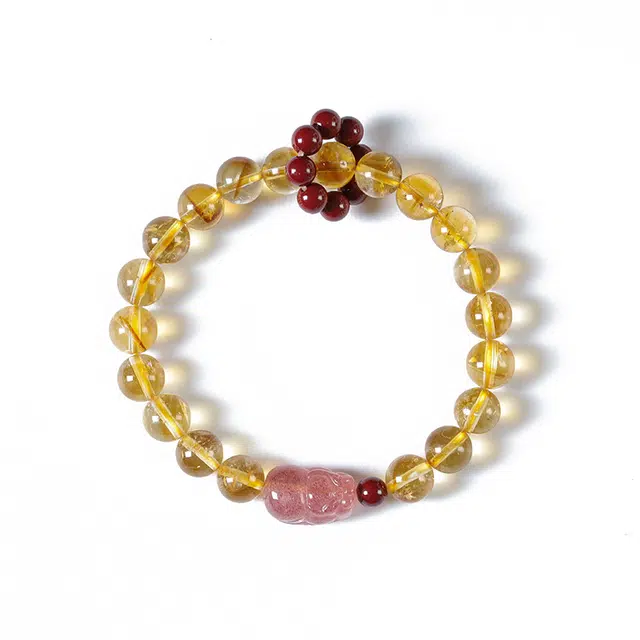 九隆古 暴富 财福草莓晶貔貅 转运招财 轻奢小众单圈 水晶 玉石手链 男女同款情侣款