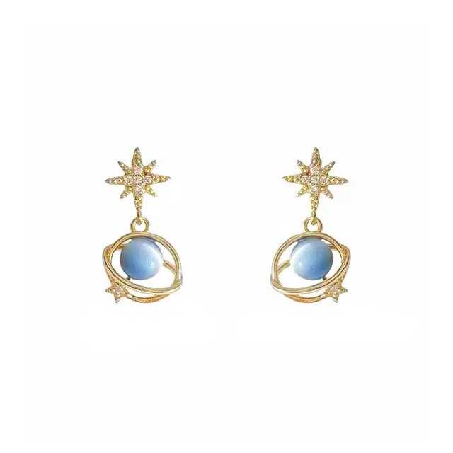希遇 蓝色宇宙星河耳钉简约百搭气质小众设计轻奢高级感耳饰品 合金 耳钉 女款