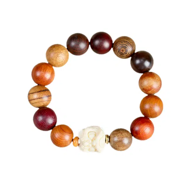 琉堇 国风多宝珠 新中式复古醒狮单圈念珠 国潮盘玩串珠 本命年转运文玩佛珠 金丝檀 木作手串 男女同款情侣款 檀木