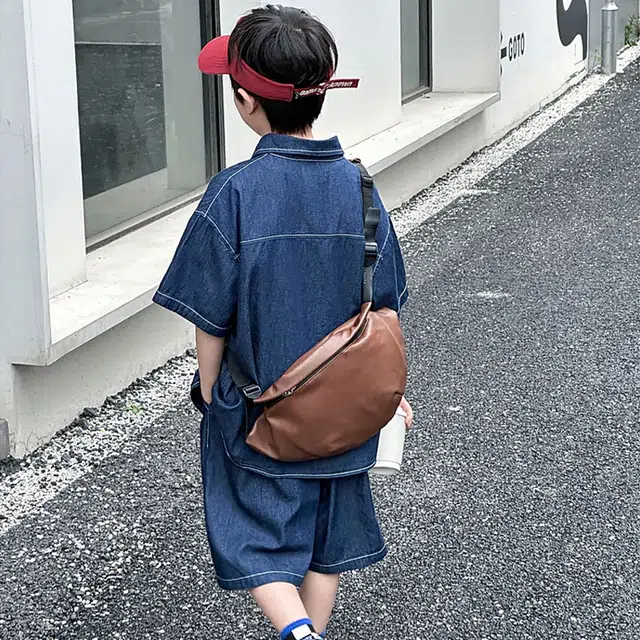 熊猫圆圆 男童夏季薄款宽松休闲牛仔套装 儿童款
