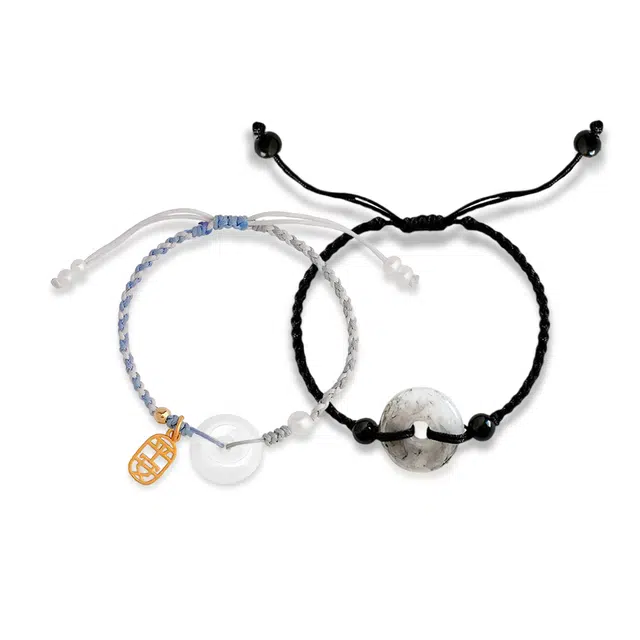 饰伴 国风平安扣小众设计手编绳如意手绳简约百搭手饰 织物 黑色白色手链 男女同款情侣款