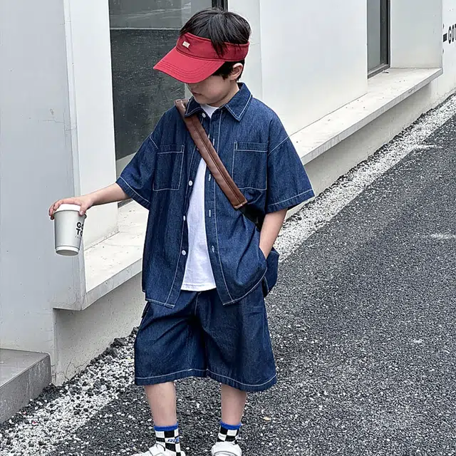 熊猫圆圆 男童夏季薄款宽松休闲牛仔套装 儿童款