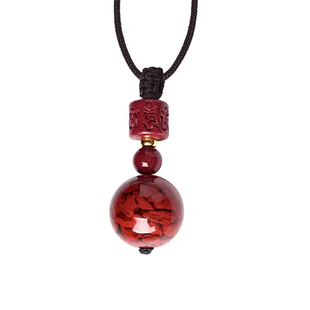 灵菲 高含量再造辰砂朱砂晶体砂 转运珠 国潮复古新中式 平安福坠 再造辰砂朱砂 吊坠 女款 礼盒