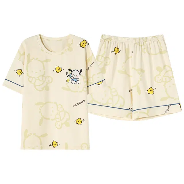 莫代尔 亲肤带胸垫防凸点短袖舒适简约短裤睡衣套装 女款 杏色