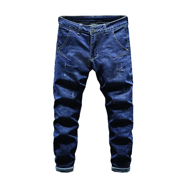 雅鹿 直筒水洗做旧百搭休闲修身耐磨中腰拉链牛仔裤 男款