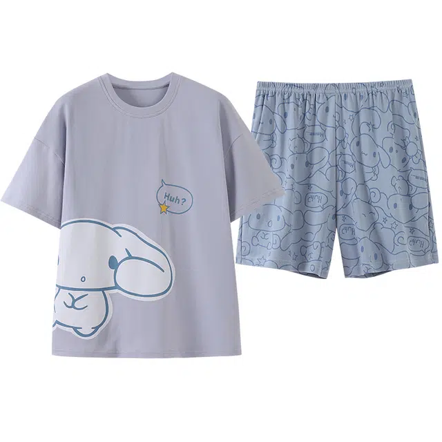 莫代尔 舒适亲肤带胸垫防凸点短袖亲肤凉感短裤睡衣套装 女款 灰紫色