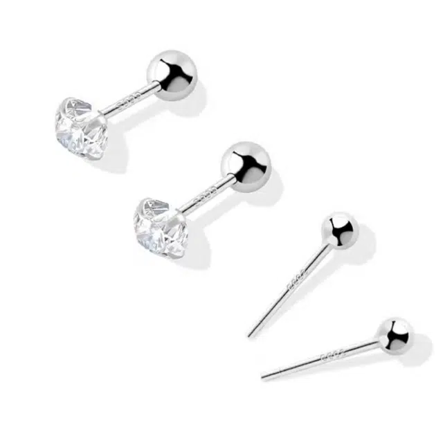 尚先生 养耳洞钻石超闪耳蜗钉螺丝拧扣 足银 耳钉 女款