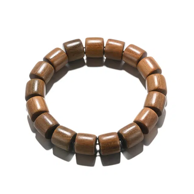 凯真 复古中国风清新淡雅 檀香木直切 桶珠手串 男款 绿檀 木作念珠可盘玩珠串