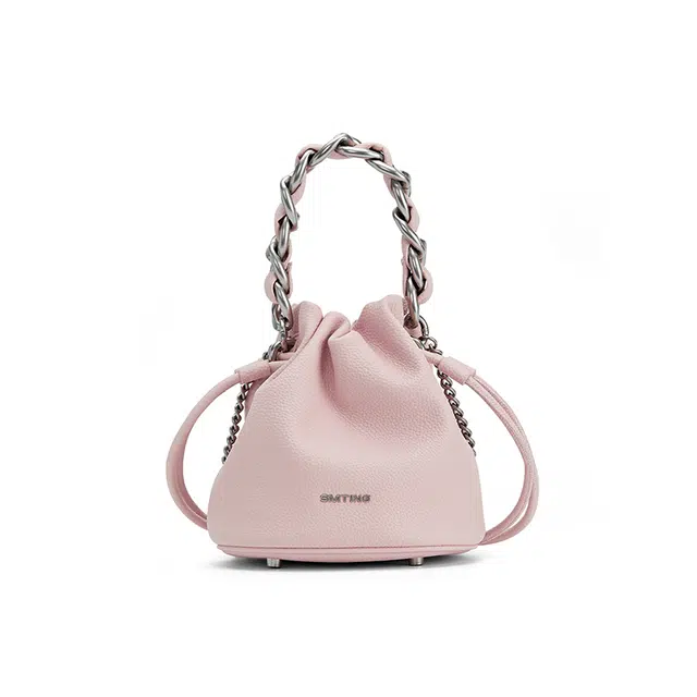 西木汀 时光梦 小众设计高级感链条水桶包潮流时尚 牛剖层皮革 手提包单肩斜挎包 常规 女款 雾霾蓝/樱花粉