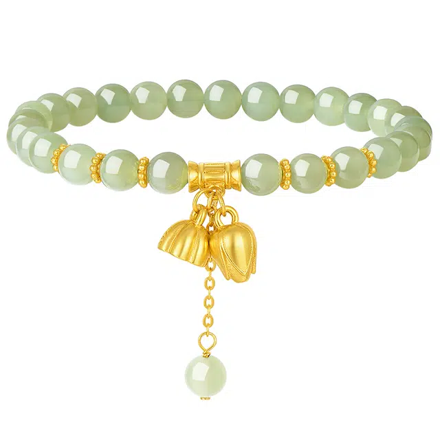 周大生 两世合欢银镶玉莲蓬手饰气质新中式好运莲莲手饰 和田玉 手串 女款 青白玉