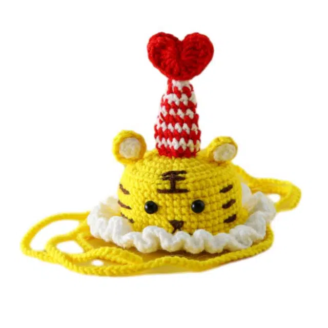 雄俊 超甜萌趣针织生日帽 宠物小帽子配件 可爱小老虎 甜甜蛋糕生日帽   甜美小挂件 玩偶周边