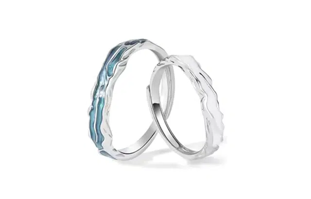 尚银福 蒹葭白露 森系小清新时尚气质百搭青山绿水浪漫诗意不规则纹理开口可调节指环 合金 戒指 男女同款情侣款