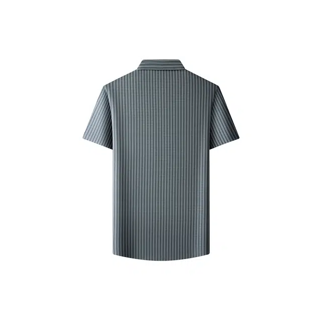 富铤 冰感透气桑蚕丝条纹弹力商务百搭通勤短袖衬衫 男款