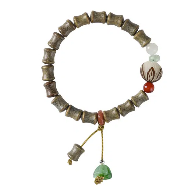 琉堇 新中式好运莲蓬吊坠 转运桃花好人缘 高考上岸转运珠 古风禅意竹节串珠 木作 手串 男女同款情侣款 绿檀