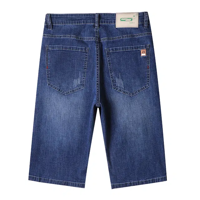 雅鹿 宽松阔腿中裤薄款休闲水洗耐磨百搭潮牌五分牛仔短裤 男款 蓝色
