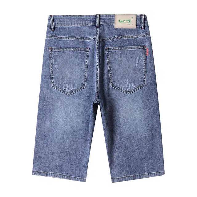 雅鹿 百搭复古水洗薄款耐磨宽松五分牛仔短裤 男款 磨白蓝