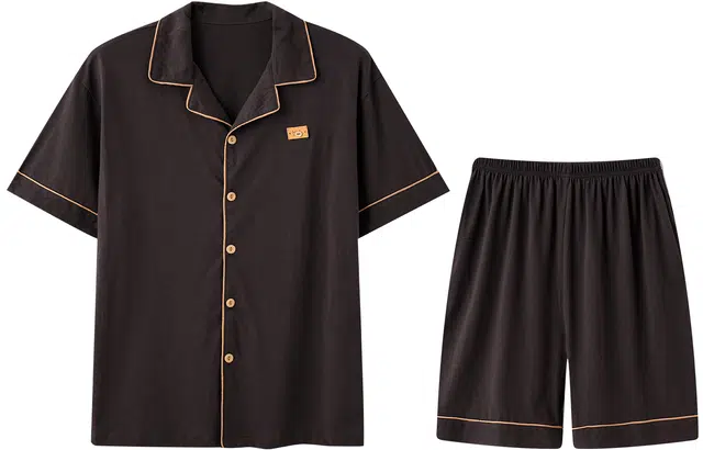 宫蝶 纯棉短袖家居服简约纯色休闲可外穿宽松大码睡衣套装 男款