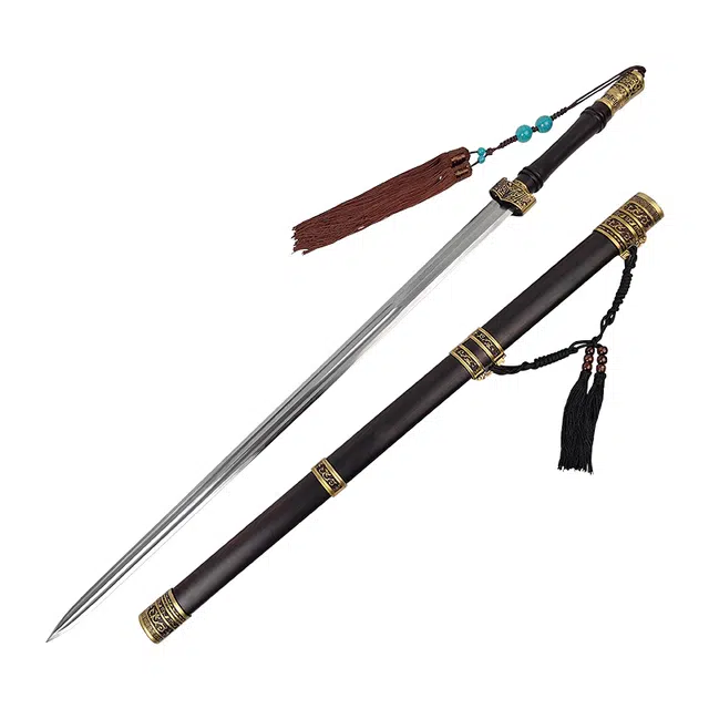 天子剑 霸王剑 黑檀木鞘 黄铜装饰花纹钢剑身 未开刃 成品模型