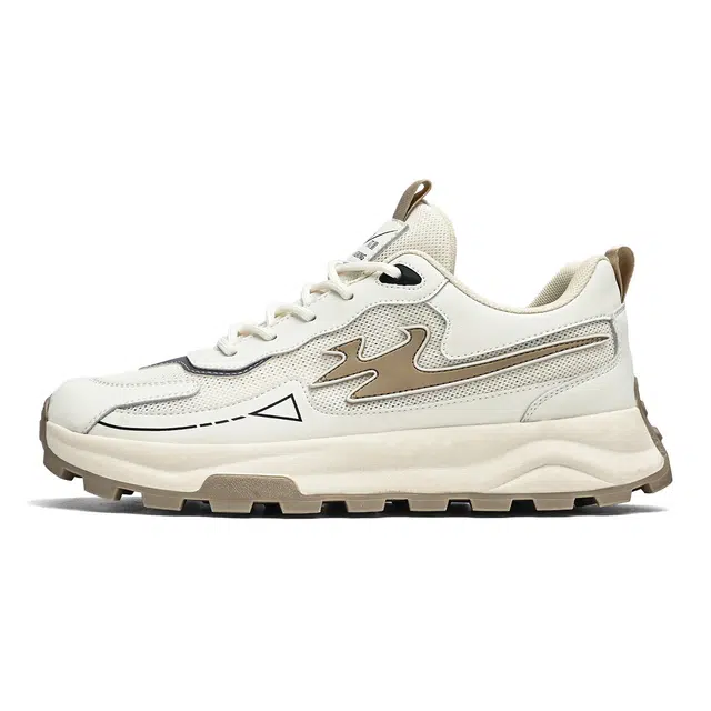 双星 潮流舒适 简约网面 厚底百搭 减震防滑耐磨透气轻便增高 低帮 生活休闲鞋 男款 米色