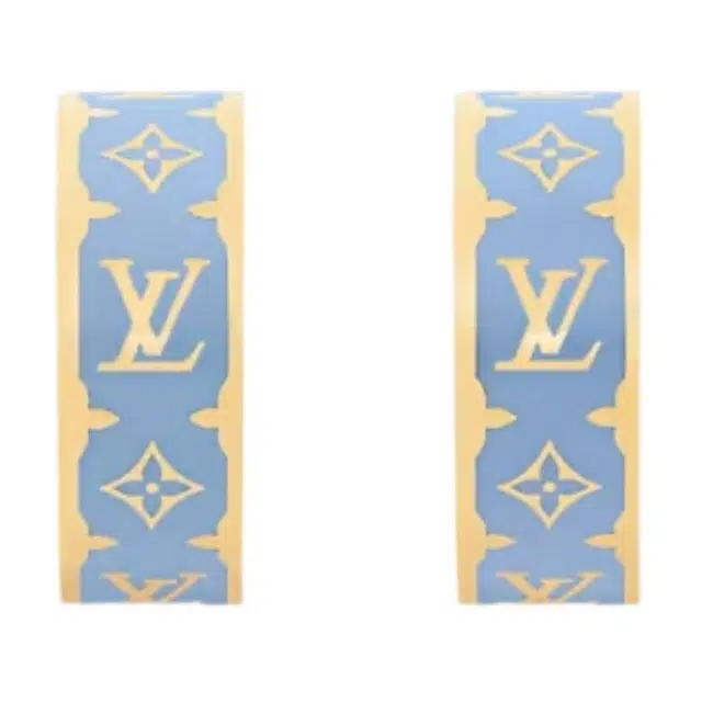 Louis Vuitton Logo Metal Enamel Earrings Blue